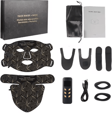 Inspire Picks Silicone LED Facial Mask With Neck 8 Color Light Therapy Mask For Home Skincare brown Set Withbox
