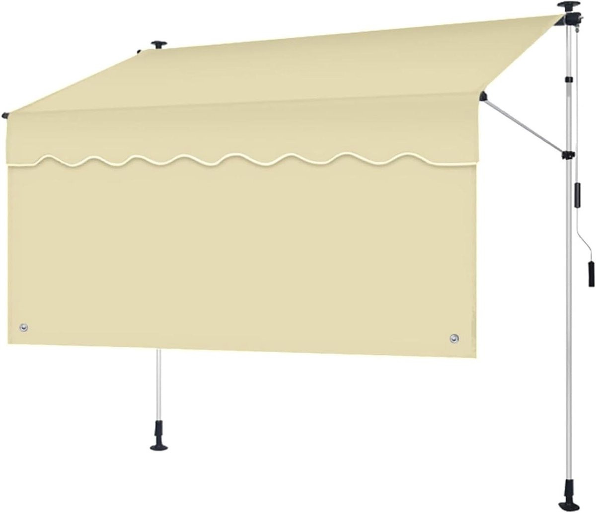 Verstelbaar Zonnescherm Beige Wit met Telescopisch Frame voor Privacy op je Balkon