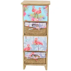 Schubkastenkommode aus Paulownia Massivholz Flamingo Motiven
