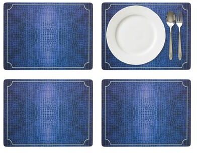 Pimpernel Set of 4 Blue Croc Leather Placemats - 15.7 x 11.7 Inch