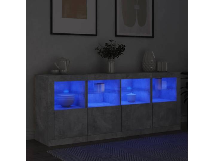 Gris Commode Salon CHIC LED Buffet bas/Cabinet 1 PC gris béton 163x37x67 cm N12326