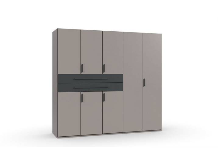 freiraum Drehtürenschrank Drehtürenschrank >DIGIT< GRAFIT / ARTISAN EICHE DEKOR / SPIEGEL - in SAHARAGRAU + GRAFIT - 225x208x58cm (BxHxT)