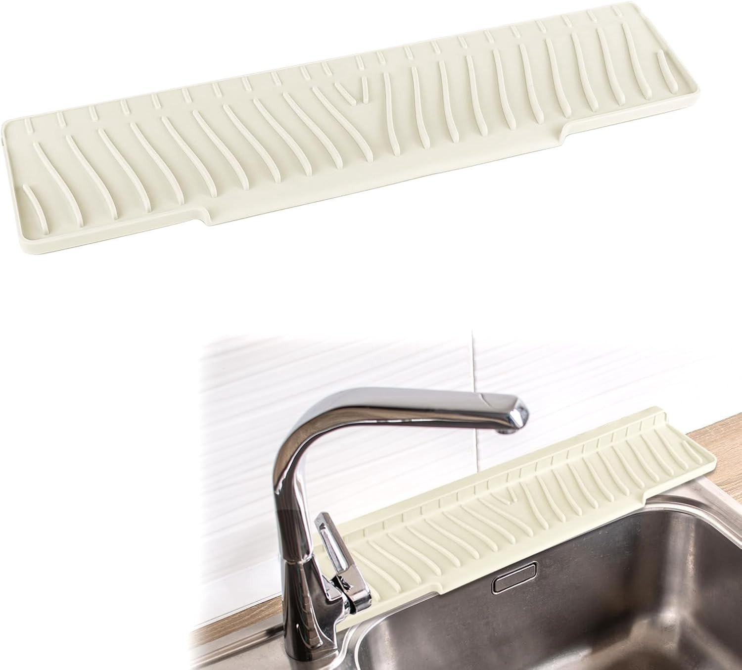 Beige Nauwsluitende Siliconen Afvoer Mat, Vouwbare Antislip Keukenmat voor Keuken en Badkamer, 45 x 10 cm