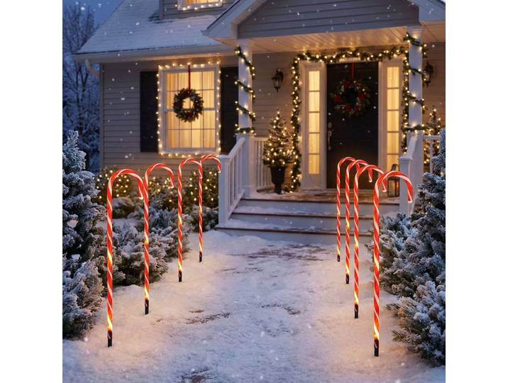 8er-Set LED Zuckerstangen, Ø1,8 x H74 cm, rot-weiss