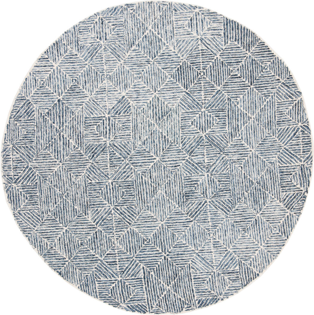 Blue Elephant Geometric Hand Woven Area Rug Ivory;Blue Round 183 cm