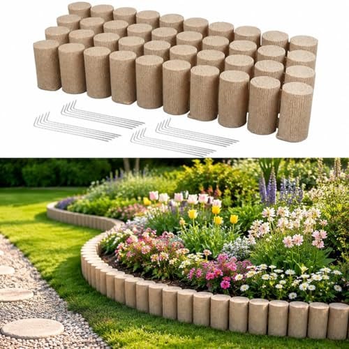 VEVOR Tuinrand in houtlook, 4-delige set van 418 cm, beige