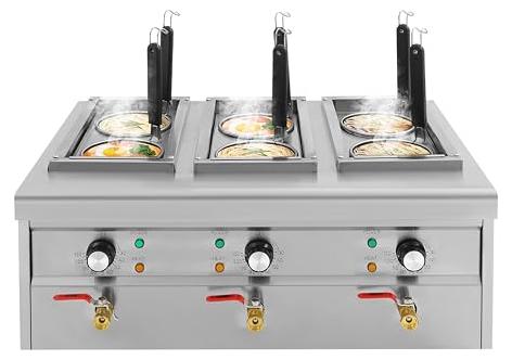 Profi Gastro Nudelkocher mit 6 Kochkörben und 3 Deckel (einzeln regelbar 30-110 °C), elektrischer Pastakocher mit Trockenlaufschutz, Edelstahl-201, für Restaurant-Snackbar