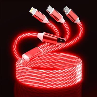 3-in-1-Ladekabel mit Beleuchtung, Mehrfach-LED-Ladekabel, beleuchtetes Ladekabel, 3A-USB-Kabel, kompatibel mit den meisten Smartphones