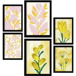 POSTER Set Mit 6 Restful Posy In Blume Zusammenfassung A3 & A4 Schwarzer Rahmen