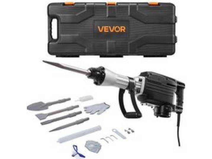 VEVOR Abbruchhammer elektrischer Betonhammer 2800 W, 1200 BPM Presslufthammer mit 3 Meißeln & einem Lehmspaten & Handschuhe & Schutzbrille, für Beton Wände Ziegel Fliesen Fundamente Schwarz