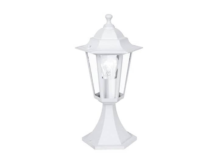 EGLO Borne lumineuse Laterna 5\, potelet éclairage extérieur pour jardin et terrasse\, luminaire d’extérieur en fonte d’aluminium blanc et verre\, lampadaire lanterne\, douille E27\, IP44