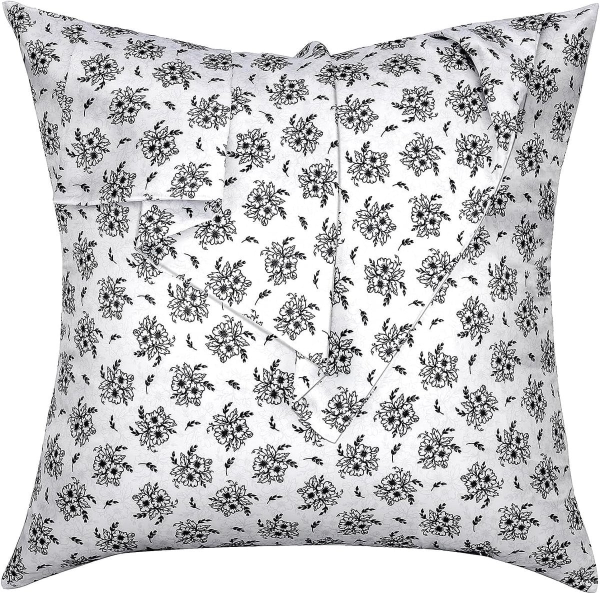 Zijdezachte satijnen kussensloop voor haarverzorging met temperatuurregulerende eigenschappen, Zwart Bloemen, 50 x 50 cm
