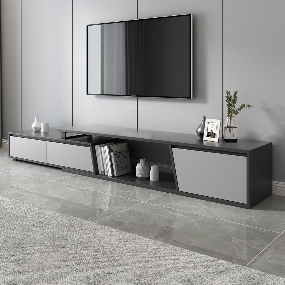 Homary Extendable TV Stand with 3 Storage Drawers, Fits Living Room or Bedroom White/Grey 75"