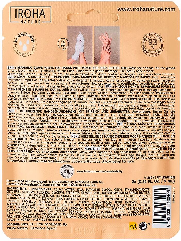 Iroha Nature Peach hand & nail mask gloves repair 2 u