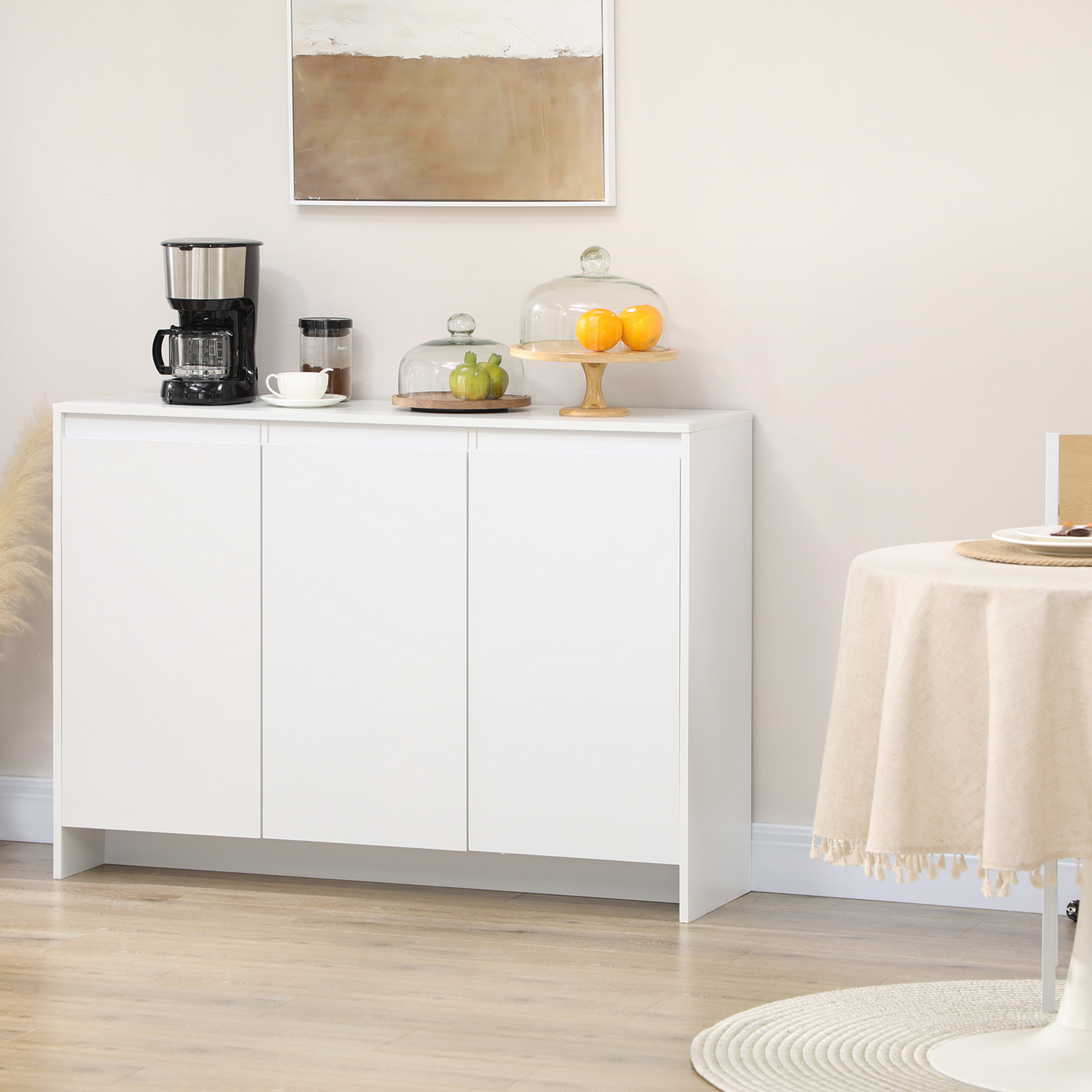 Homcom Credenza Multiuso Moderna con 3 armadietti, ripiani regolabili a 3 livelli per Cucina, Soggiorno e Ingresso, 120x35x85 cm, Bianco  Aosom Italy