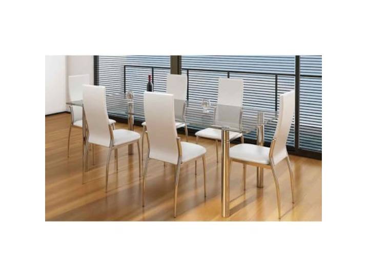 KGHERMDF Esszimmerstühle 6 STK. Weiß Kunstleder Chrombeine, Belastbar bis 110 kg, Pflegeleicht, Modernes Design