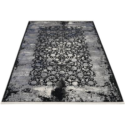 Teppich MUSTERRING "COLORADO FLOWER", grau (grau, schwarz), B:80cm H:5mm L:150cm, Polyacryl, Viskose, Teppiche, Teppich, exclusive MUSTERRING DELUXE COLLECTION hochwertig gekettelt Fransen