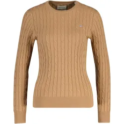 GANT Damen Pullover - STRETCH COTTON CABLE C-NECK, Rundhals, Zopfstrick, Logo Hellbraun / S