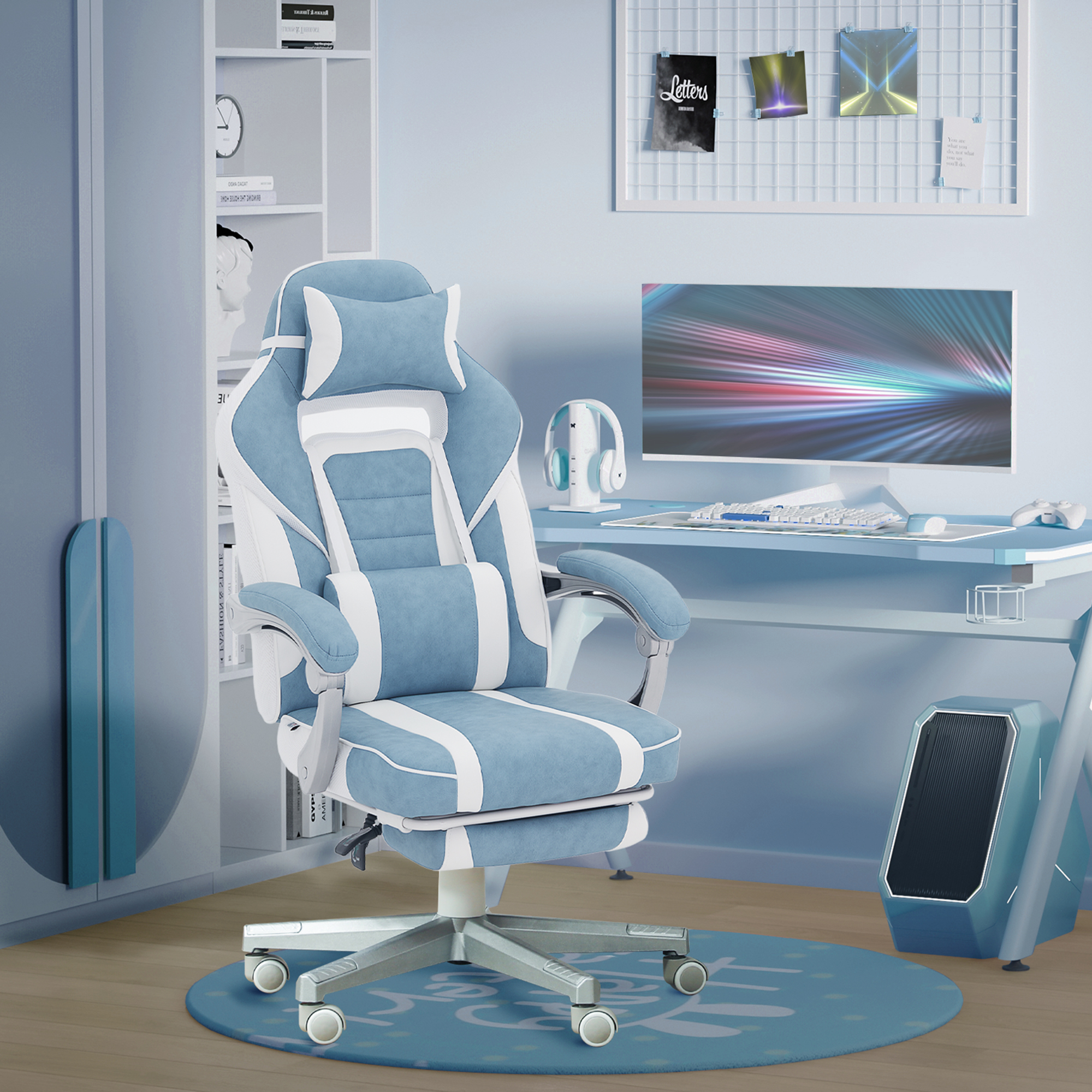 Homcom Sedia Gaming Ergonomica con Poggiapiedi, Altezza Regolabile, Schienale Reclinabile, 63x63x123 cm, Blu   Aosom Italy