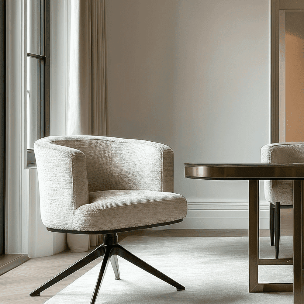 Lucie Mink Chenille Curved Swivel Dining Chair with Black Legs