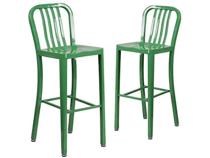 Flash Furniture Barhocker mit vertikaler Schiefer-Rückseite für den Innen und Außenbereich, aus Metall, 76,2 cm hoch, 2er Pack, Grün