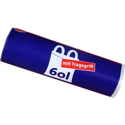 Müllbeutel mit Tragegriff 60 L 9 my, 20 Stück/Rolle HDPE Material, 650 x 800 mm