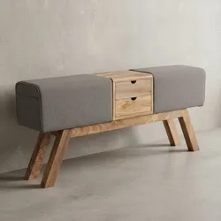 KADIMA DESIGN Retro-Sitzbank mit Schubladen: Massivholz, Stoffbezug, 120x56x30 cm, 2 Schubladen, Seitentasche.
