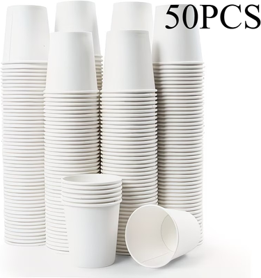 The Handy Homestead Disposable White Paper Cups For Coffee, Juice & Parties Hot And Cold Drink Cups 50pcs