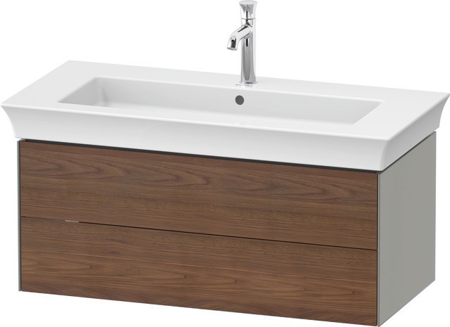 Duravit White Tulip Waschtischunterbau wandhängend Amerikanischer Nussbaum & Stein Grau Matt & Seide WT4342077920010