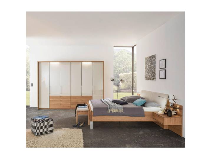 Dieter Knoll Schlafzimmer, Eichefarben, Champagner, Holz, Glas, Eiche, teilmassiv, 8 Fächer, 180x200 cm, Schlafzimmer, Komplette Schlafzimmer und Serien, Komplette Schlafzimmer