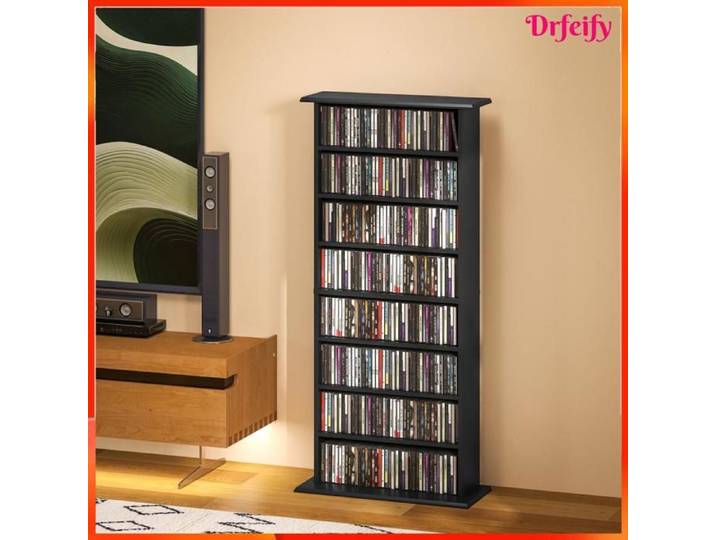 11348 Rangements pour CD et DVD avec 8 compartiments et 6 étagères réglables capacité max. 360 CD/185 DVD et Blu-ray noir