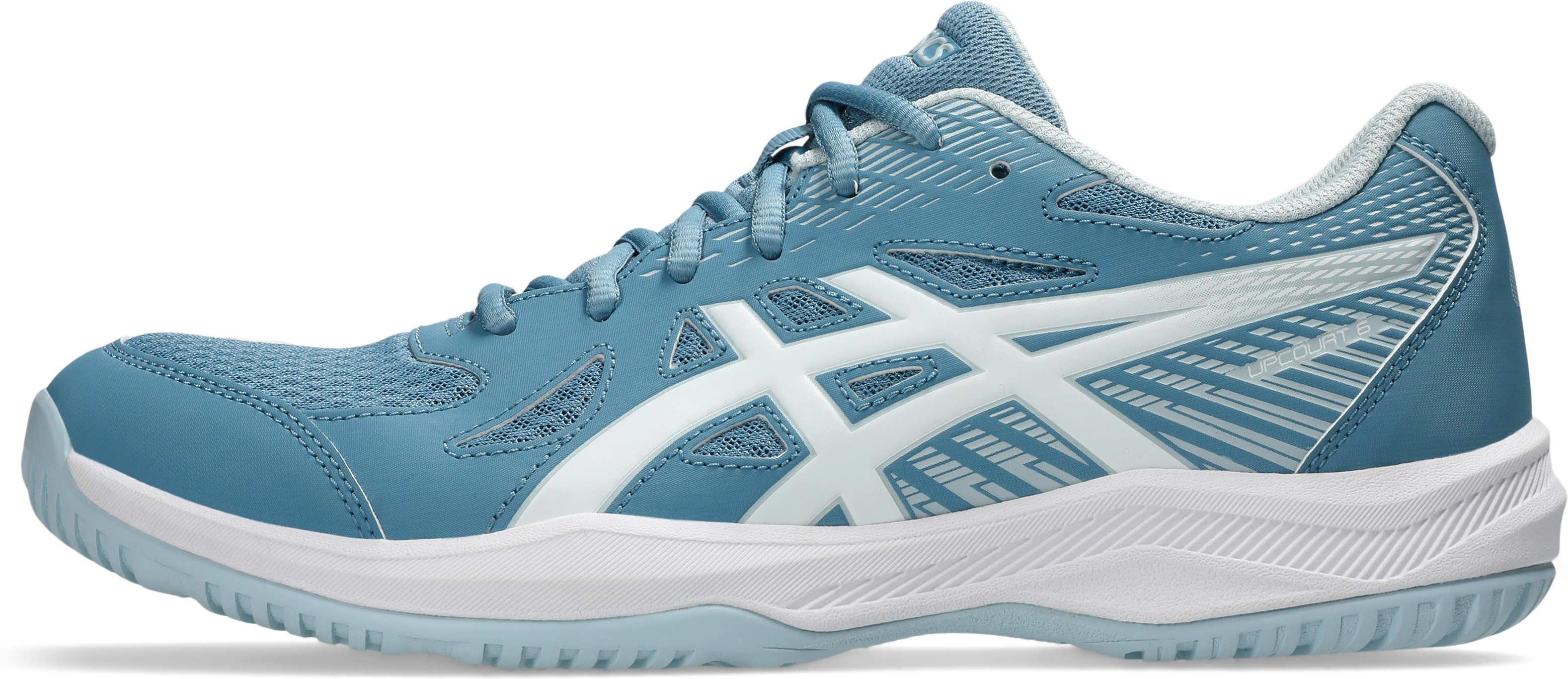 Hallenschuh ASICS "UPCOURT 6", Herren, Gr. 46,5, saba blau, weiß, Textil, Schuhe Hallenschuh, besonders geeignet für Handball und Volleyball