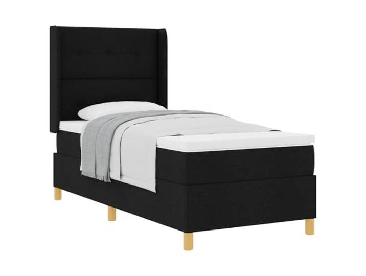 KKgypkn Boxspringbett 90x200 cm mit verstellbarem Kopfteil und mittelharter Matratze, schwarz, Stoffbezug, stabile Holzrahmenkonstruktion mit goldenen Beinen