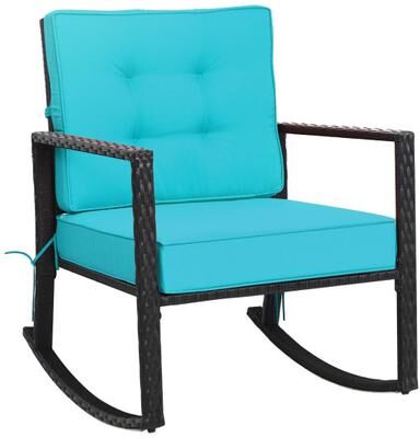 Costway Patio Rattan Rocker Outdoor Glider Rocking Chair Cushion Lawn-Turquoise