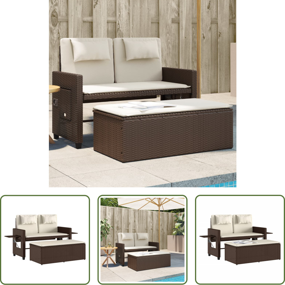 The Living Store Gartenbank Verstellbar mit Kissen Braun Poly Rattan