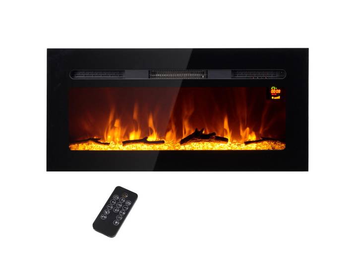 Homcom Elektrokamin mit LED Flammeneffekt,1800 W Wandkamin mit Kristalle, in 3 Farben, Schwarz, Metall, 15.8x45x91.4 cm, Elektrogeräte, Heizgeräte, Elektrokamine