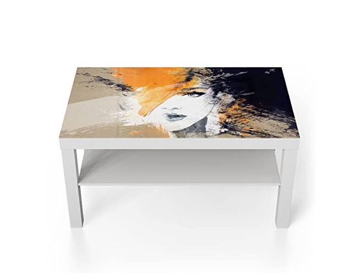 DEQORI Glastisch weiß groß 90x50 cm Motiv Abstraktes Gesicht ausgefallener Beistelltisch aus Glas Hochglanz Couchtisch fürs Wohnzimmer moderner Couch Tisch mit Design