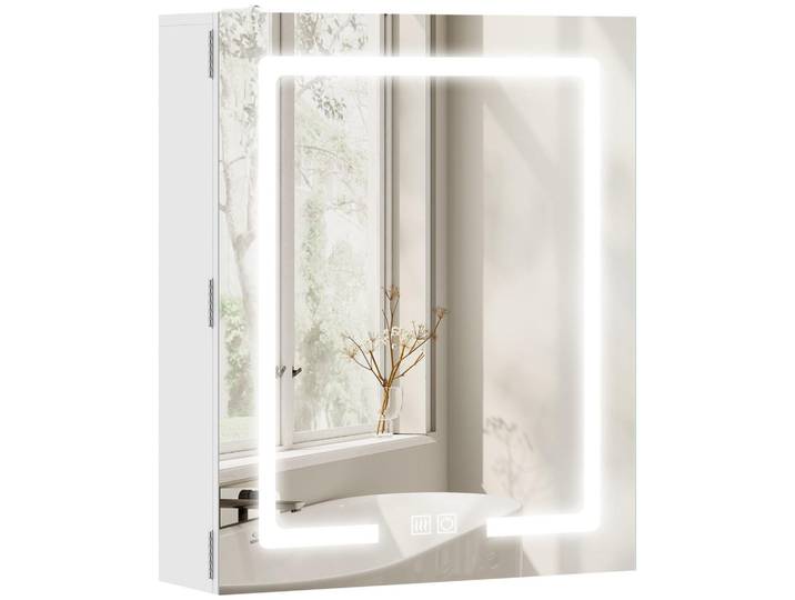 ComfortXL Spiegelschrank De-15208 mit Led, Anti-Beschlag und verstellbaren Böden Weiß, 50x60x15 cm, Badezimmer, Badezimmerspiegel, Spiegelschränke