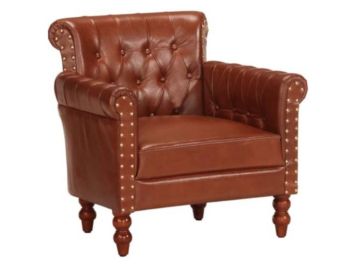 Tmriohed Sessel Echtes Ziegenleder Vintage Armlehnenstuhl Braun Bequemer Polstersessel aus edlem Ziegenleder mit Massivholzbeinen für Wohnzimmer und Arbeitszimmer.