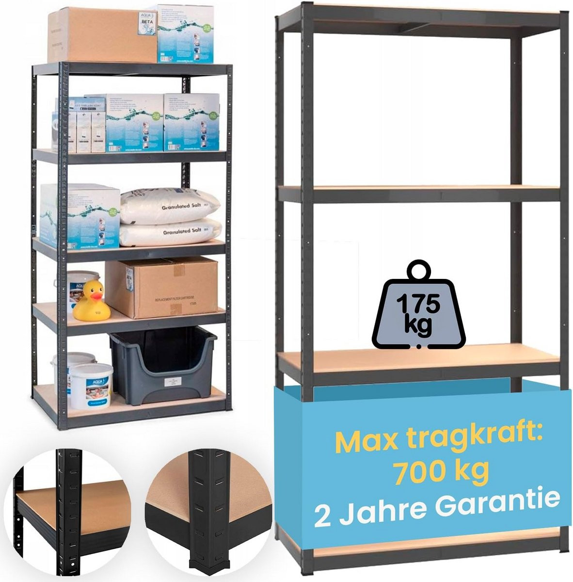 Zwaar Metalen Opslagrek met MDF Planken Zwart B: 70 cm, D: 30 cm, H: 150 cm