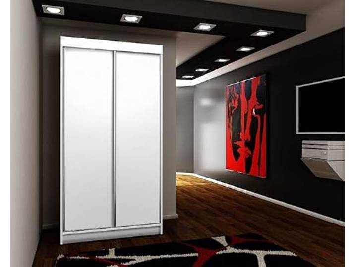 KIER FURNITURE Schiebegarderobe - Schrank Schlafzimmer – Schlafzimmerschrank – Wardrobe Bedroom – Kleiderschränke – Kleiderschrank Weiß – 100x200x62 cm