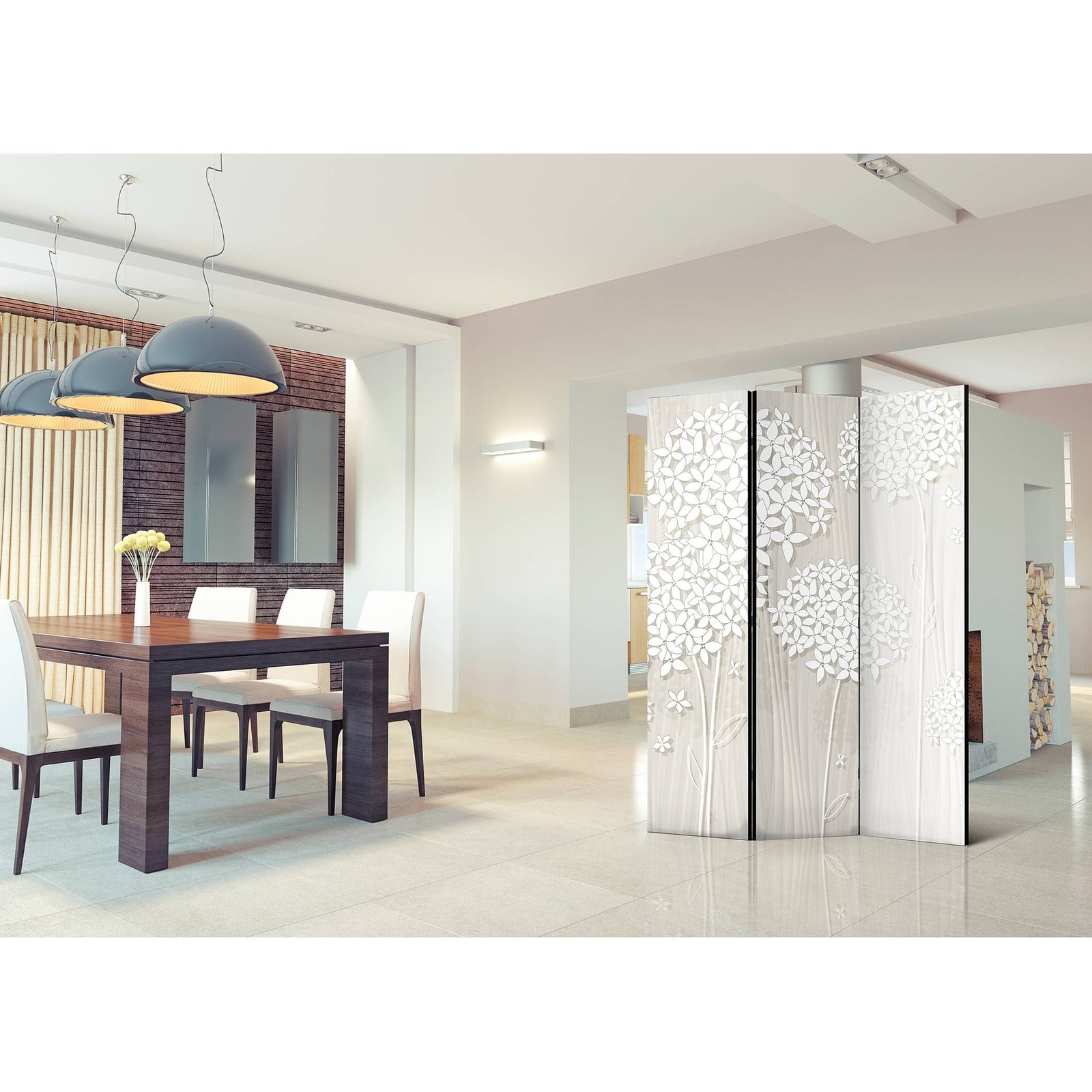 home24 Kamerscherm Paper Dandelions beige, 3-delig, B: 135 cm, H: 172 cm, D: 3 cm