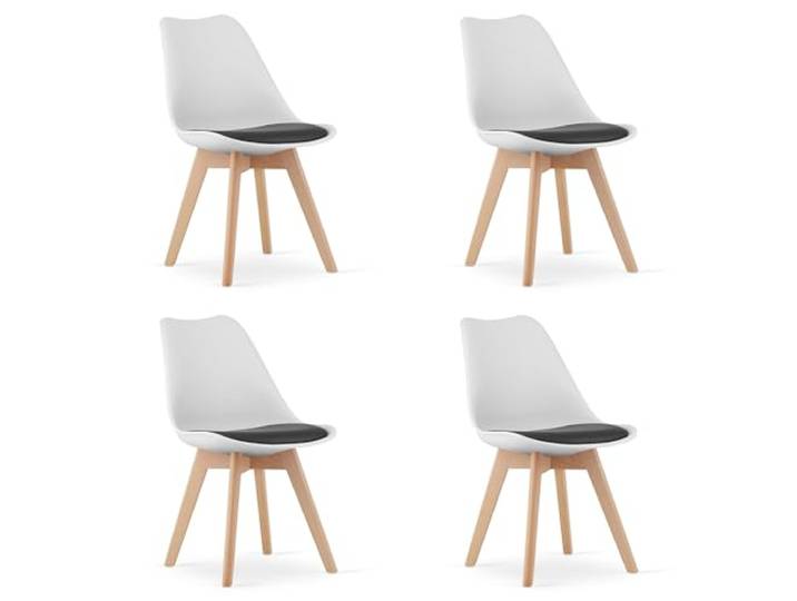 NMK HOME Stühle Kunststoff Kunstleder Weiß Schwarz 4 Set Solides Buchenholz, ergonomisches Design, pflegeleicht, modische Ergänzung