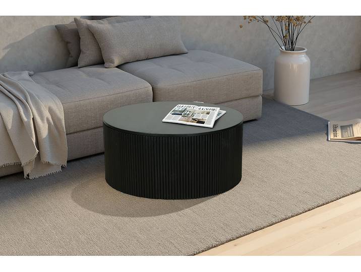 Couchtisch BYLIVING OWEN , schwarz (schwarz, schwarz), B:80cm H:36cm T:80cm, Tische, Couchtisch, Schwarz, Tischplatte zum Abnehmen, Stauraum, Breite: 40 oder 80 cm