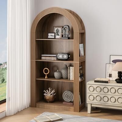 Mid Century Modern 4-Tier Arched Storage Bookcase