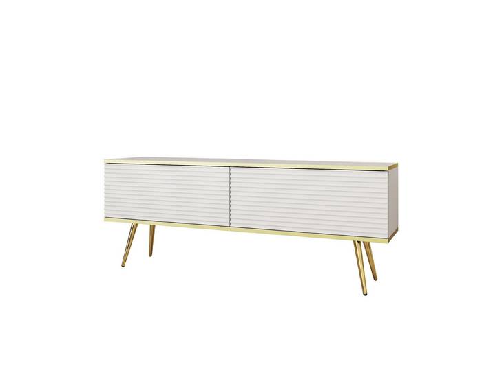 MOEBLO TV-Board Dayn Wave new (Lowboard Fernsehtisch TV Bank TV Tisch Fernseher Tisch TV Möbel, goldene/schwarze Metallbeine), 135/175x30x32