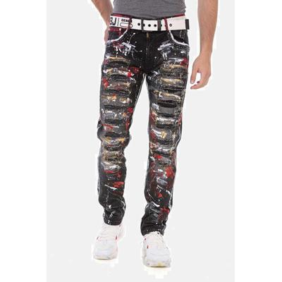 5-Pocket-Jeans CIPO & BAXX "Jeans", Herren, Gr. 40, Länge 32, schwarz, 98% Baumwolle, 2% Elasthan, gemustert, Basic, regular fit lang, Jeans 5-Pocket-Jeans, im coolen Streetstyle, CD715