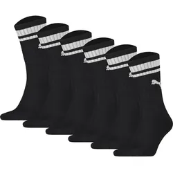 PUMA Unisex Sport-Socken, 6er Pack - Crew Heritage, Tennis, Frottee-Sohle, Streifen Schwarz / 35-38