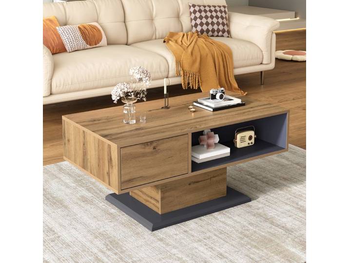 Table basse contemporaine avec compartiments de rangement ouverts des deux côtés table de salon polyvalente finition effet bois