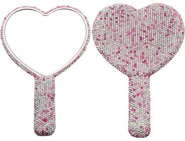 Uplift Picks GlamHeart Rhinestone Handheld Makeup Mirror Portable Heart Vanity Mirror a